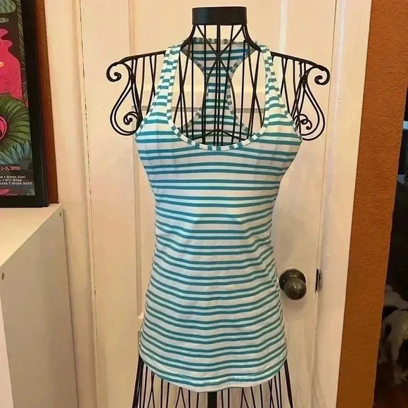 lululemon athletica Tops - Lululemon Cool Racerback Twin Stripe Spry Blue-Sz 4